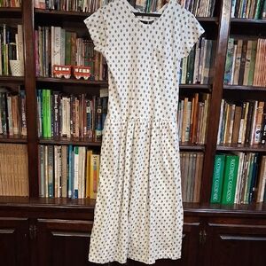 1990's White and Blue Midi Dress